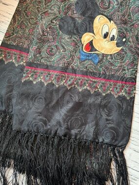 3/$40 - Black Paisley Fringe Scarf with Character Motif